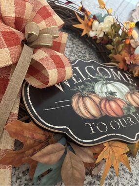 Autumn Country RusticFarmhouse Welcome Wreath Handmade w/Sign Custom Final Sale